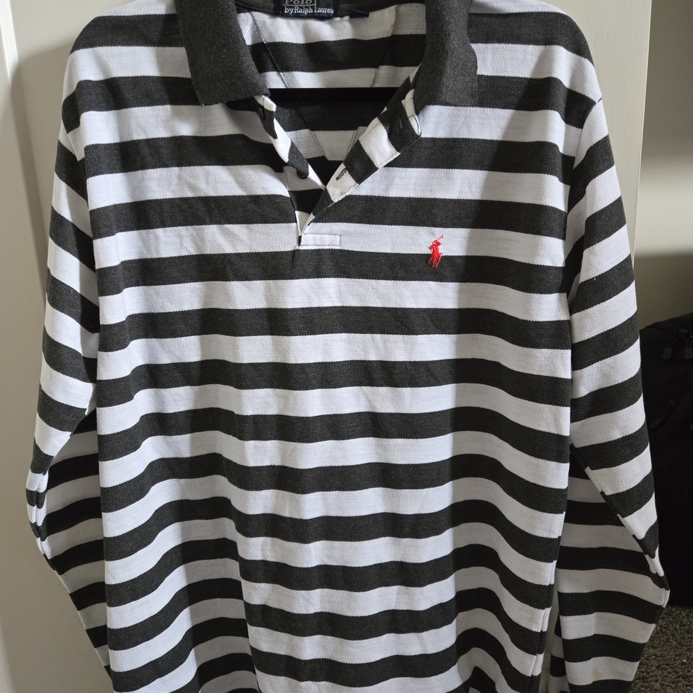 Polo by Ralph Lauren Black and White Striped Men's Shirt